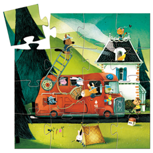Djeco - Puzzle silhouette 16 pcs Le camion de pompier